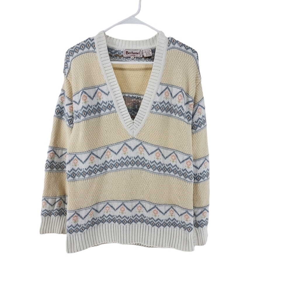 Bechamel Men's Vintage Fair Isle V-Neck Grandpa Sweater - M